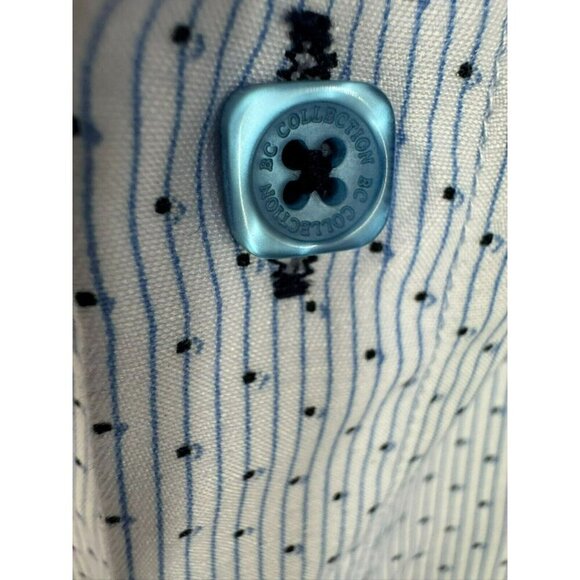 BC Collection Button Up Shirt Mens Size Large Blue White Blue Short Sleeve - Picture 7 of 11